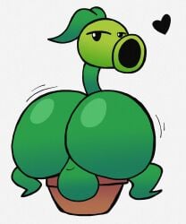 1boy ass balls green_body leaf lucas_lora7 male male_only peashooter_(pvz) plant plants_vs_zombies round_ass round_butt solo_male white_background