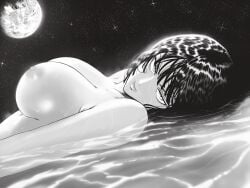 big_breasts fubuki_(one-punch_man) huge_breasts laying_down looking_at_viewer mostlybluewyatt nipples one-punch_man outdoors sky star wet