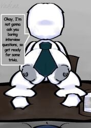 1girls boner breasts breasts_on_table breasts_out erection female first_porn_of_character male moderator_(pig_64) no_bra pig_64 piggy_(game) player_(piggy) rule_63 tie
