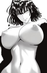 big_breasts black_and_white curvy fubuki_(one-punch_man) functionally_nude heart_symbol huge_breasts mostlybluewyatt one_punch_man slim_waist
