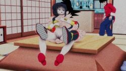 1boy 90s akane_tendo anime anime_style black_hair cowgirl_position dragon_ball dragon_ball_z feet feet_together feet_up female fight goku male male/female naked naked_female ranma_1/2 ranma_saotome saiyan sex son_goku white_skin