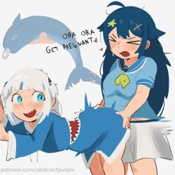 2025 abstractpurple blue_eyes blue_hair buttplug dry_humping fanart female female_only fully_clothed gawr_gura girl girls_only hair hair_clips hair_ornament hololive human human_on_humanoid humanoid impregnation_request long_hair monster_girl non_nude school_uniform schoolgirl senzawa shark shark_girl shark_tail sharp_teeth short_girl silver_hair skirt speech sweater tail text vtuber vtuberfanart youtube youtuber yuri