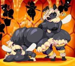 absurd_res antennae_(anatomy) anthro arthropod ass ass_clapping bangs bee big_breasts big_butt black_eyes blonde_hair breasts female food hair hi_res hive honey_(food) huge_breasts huge_butt huge_hips huge_thighs hymenopteran hyper hyper_butt insect_wings insects kirbot12 nipples non-mammal_breasts non-mammal_nipples nude nude_female short_stack solo thick_thighs twerking wide_hips wings