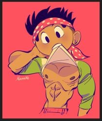 1boy 2d alberto_(papa_louie) breasts cluck1nlove flipline_studios green_eyes headband male mannie mannievelous papa_louie pectorals sesameseedoil78 strawberry tagme