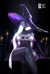 1girls arts_of_paloma bra breasts candle candlelight candles clothing elden_ring elden_ring_nightreign fromsoftware hat long_hair recluse_(elden_ring) recluse_(nightreign) solo thick_thighs white_eyes white_hair wide_hips witch_hat