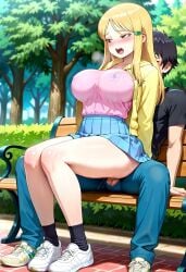 ai_generated big_ass big_breasts blonde_female blonde_hair blonde_hair_female doggy_style hidaka_koharu high_score_girl huge_ass huge_breasts outdoor_sex outdoors reverse_cowgirl_position sex sex_from_behind sitting sitting_on_lap sitting_on_person thick_thighs thighs