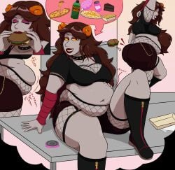 1girls aradia_megido ass bbw belly belly_rub belly_rubbing big_ass big_belly big_butt big_thighs bloated bloated_belly digestion digestion_noises eating female female_only gurgle gurgling homestuck huge_belly ms_paint_adventures rubbing_belly stuffed_belly thighs zenthicks