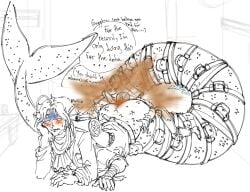 anglerfish_merfolk anthro ass big_butt blush duo eating_farts fart fart_fetish farting_on_face fish holding_butt human human_on_anthro interspecies lillipupkit_(artist) lying male mammal marine merfolk multi_limb sebastian_solace_(pressure) size_difference split_form