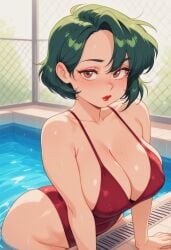 ai_generated cartoon cartoony cute looking_at_viewer needmymommy quinn_castillo swimming_pool swimsuit western_art