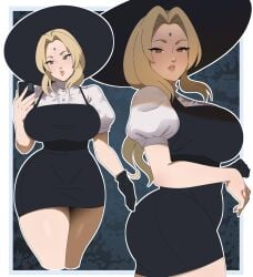 1girls alternate_costume ass badblue98 big_ass big_breasts blonde_hair clothing female female_only fully_clothed hat huge_breasts mature_female milf naruto older_female postblue98 solo_female tagme thick_thighs thighs tsunade