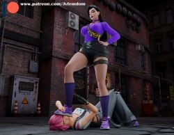 2girls 3d absurd_res arrogant ass_on_face beaten black_hair blender catfight choking defeated denim_shorts dominant dominant_female domination dominatrix female female_domination femdom foot_on_face foot_on_head fortnite helpless highres humiliated humiliating humiliation joss_(fortnite) jpeg jvfemdom kneehighs kneesocks latina legs lezdom light-skinned_female light_skin long_hair looking_pleasured pink_hair pinned pinned_down round_ass round_butt sadism sadistic sadistic_girl short_hair sitting sitting_on_another sitting_on_face smile smirk smothering smug smug_face smug_grin sneakers stepped_on stepping_on_face stepping_on_head submission submission_hold submissive suffocation swimsuit trample trampling utter_domination valentina_(fortnite) voluptuous voluptuous_female wrestling