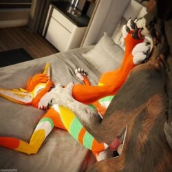 1:1 3d_(artwork) 4k absurd_res animal_genitalia animal_penis anthro anthro_on_anthro anthro_penetrated anthro_penetrating anthro_penetrating_anthro balls bed bedroom bedroom_sex biped black_body black_claws black_fur blender_(artwork) blender_cycles bodily_fluids brown_body brown_fur canid canine canine_genitalia canine_penis canis claws clothing cum cum_drip cum_dripping_from_penis cum_on_penis depth_of_field digital_media_(artwork) dominant dragonplayer dripping duo erection feet foot_fetish foot_lick foot_play fox fur furniture genital_fluids genitals green_body green_fur grey_body grey_fur grumpywoof_(fenris) hair hi_res hindpaw inside knot knuffelfratz licking lying lying_on_bed male male/male male_penetrated male_penetrating male_penetrating_male mammal multicolored_body nude on_bed open_mouth orange_body orange_fur pawpads paws penetration penis reflection rexouium sex slim slim_anthro slim_male slim_sub smile submissive submissive_male tail teeth toe_claws toes tongue tongue_out white_body white_fur yellow_body yellow_fur