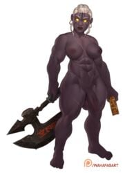 1futa abs axe bediri_moltenrock casual_exposure casual_nudity collar dark-skinned_futanari dark_iron_dwarf dickgirl dwarf dwarf_futa flaccid flaccid_penis full_body futa_only futanari glowing_eyes holding_object intersex large_breasts lips looking_at_viewer muscular muscular_futanari nude penis scar shortstack shortstack_futa simple_background solo_futa standing tattoo transparent_background tribal wahafagart weapon white_hair world_of_warcraft