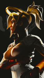 3d breast_support breasts exposed_breasts looking_back mercy nipples overwatch wunder