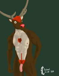 body_hair capreoline cervid chest_hair christmas happy_trail hi_res holidays humanoid_penis male male_only mammal muscular penis reindeer rudolph_the_red_nosed_reindeer solo tachaal