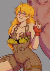 armpit_sex biting_lip blonde_hair blush cleavage clothed_female_nude_male faceless_male imsofckinlost nipple_slip penis prosthetic prosthetic_arm robotic_arm rwby sketch skin_tight yang_xiao_long