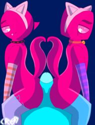 anthro blixer cat_ears cat_tail cyan_cube hi_res hot_dogging humanoid just_shapes_and_beats penis pink_body sad_cube smrtka769 stockings