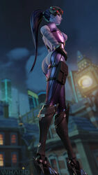 1girls 3d ass bare_back breasts exposed_breasts exposed_butt female female_only highres nipples overwatch solo torn_clothes whai3d widowmaker