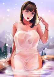 1girls areolae big_breasts breasts female female_only large_breasts neko_neko_koneko nipples open_mouth pubic_hair solo wet