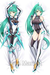 1girls armor arms_up bangs blush boots breasts cleavage closed_mouth covered_navel daki-makura dakimakura elbow_gloves female female_focus gem gloves green_eyes green_hair hair_ornament headpiece jewelry large_breasts long_hair looking_at_viewer lying matching_hair/eyes moe_market naughty_face navel nervous nintendo one-piece_swimsuit open_mouth pneuma_(xenoblade) ponytail pussy resized shy solo staring surprised swept_bangs swimsuit thighhighs tiara toes uncensored upscaled very_long_hair watermark white_dress xenoblade_(series) xenoblade_chronicles_2