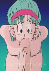 animated blue_eyes blue_hair breasts bulma_briefs bulma_briefs_(frieza_saga) dragon_ball dragon_ball_z fellatio forced_oral gif oral panties smutterfinger solo_focus tied_up underwear