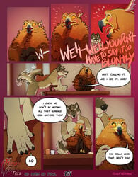 accipitrid accipitriform addison_(frisky_ferals) animal_genitalia anthro avian balls beak bird blush brown_body brown_eyes brown_feathers canid canine canis claws closed_eyes comic conditional_dnp couple_(disambiguation) cup devon_(frisky_ferals) dialogue door eagle embarrassed english_text eyelashes feathers female feral frisky_ferals fur furniture golden_eagle green_eyes grey_body grey_fur head_tuft hi_res hindpaw inside leaning leaning_forward male mammal no_harm_no_fowl nude open_mouth orange_sclera page_191 paws perch scar sefeiren sheath sitting size_difference smile speech_bubble standing table tailwag text tongue true_eagle tuft wings wolf