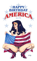 4th_of_july amazon american_flag ass bare_shoulders black_hair blue_eyes boots bottomless breasts busty butt dc dc_comics eyelashes eyeliner female female_focus female_only fit fit_female flag labia large_breasts lipstick long_hair nail_polish naked_boots naked_footwear nude pinup pose posing pubic_hair pussy spread_legs squatting tcatt toned toned_female vagina wide_hips wonder_woman wonder_woman_(series)