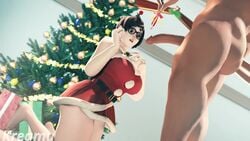 1boy 1girls 3d animated asian big_penis blowjob brown_eyes brown_hair christmas christmas_outfit christmas_tree clothed_female_nude_male drool faceless_male fellatio female glasses hand_on_another's_head hand_on_head just_the_tip kiss kneeling kreamu light-skinned_male male mei_(overwatch) missmoonified mistletoe mistletoe_above_penis oral overwatch pale-skinned_female pale-skinned_male pale_skin penis_kiss saliva santa_costume shorter_than_30_seconds sound straight throat_fuck video wham