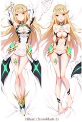 1girls areolae armor barefoot bed bed_sheet bikini blonde_hair blush breasts cleavage cleavage_cutout dakimakura earrings feet female female_focus gem gloves hair_ornament headpiece hikari_(xenoblade_2) jewelry large_breasts long_hair lying matching_hair/eyes mo_xiaoxue mythra naughty_face nintendo nipples open_mouth pervert solo swimsuit thighs third-party_source tiara toes xenoblade_(series) xenoblade_chronicles_2 yellow_eyes