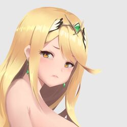 1girls animated bangs blonde_hair blush breasts closed_mouth female gem hair_ornament headpiece hikari_(xenoblade_2) jewelry large_breasts leng_xiin long_hair looking_at_viewer mythra nintendo pout shy solo swept_bangs tagme tiara topless ugoira video xenoblade_(series) xenoblade_chronicles_2 yellow_eyes