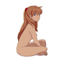 1girls asuka_langley_sohryu blue_eyes female female_only hair hair_ornament human long_hair lowres mebae neon_genesis_evangelion nude red_hair simple_background sitting solo