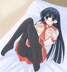 black_legwear blue_eyes blue_hair blush clothing feet kusakabe_yuuki long_hair lying medium_breasts minami_buchi minamin panties panties_under_pantyhose pantyhose pantyshot pantyshot_(lying) pillow school_uniform skirt to_heart_(series) to_heart_2 underwear