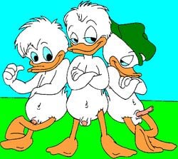 anthro avian bird brothers dewey_duck duck erection furry huey_duck louie_duck male male_only no_humans posing quack_pack