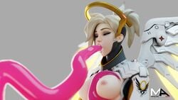 1girls 3d angel_wings big_breasts blizzard_entertainment blonde blonde_hair blowjob breast_grab breasts breasts_out cum cum_drip cum_in_mouth exposed_breasts eyeliner female female_only grope groping licking masteraaransfm mercy mouth_open nipples open_mouth oral overwatch pink_nipples sex solo solo_female solo_focus tentacle tentacle_around_breast tentacle_in_mouth topless white_skin yellow_sclera