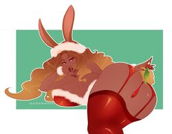 1girls ass big_ass breasts bunny_ears christmas cleavage female female_only huge_ass huge_breasts kokobuttz looking_at_viewer looking_back panties presenting presenting_hindquarters solo thighhighs