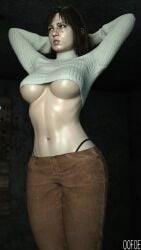 1girls 3d angela_orosco angela_orosco_(remake) big_breasts bloober_team cropped_sweater konami oofoe pinup silent_hill silent_hill_2 silent_hill_2_remake underboob underboob_sweater