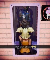 1female 1futa 3d big_penis black_hair blender camera caption dark-skinned_female futanari handjob insetick interracial league_of_legends mirror mirror_selfie peace_sign precum selfie senna_(league_of_legends) snapchat yellow_hair zeri_(league_of_legends)