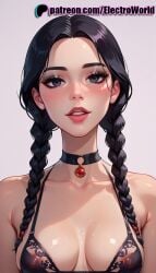 1girls ai_generated braided_twintails curvaceous curvy curvy_body curvy_female electroworld female female_focus female_only inviting_to_sex lacy_bra seductive seductive_look seductive_pose solo solo_female the_addams_family underwear voluptuous voluptuous_female wednesday_addams