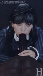 1boy 1girls big_penis black_hair blowjob blowjob_face braided_hair clothed_female_nude_male dark-skinned_male dark_skin interracial light-skinned_female light_skin looking_at_viewer pov sfm_hood very_dark_skin wednesday_(netflix) wednesday_addams