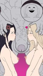 2girls breasts character_request female giant_penis kissing kissing_penis massive_penis n92go najuyeon nipples penile protein_monster sadistic_beauty sweet_home_(webtoon) veiny_penis yang_gyerin