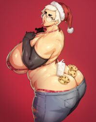 1girls ass ass_cleavage big_ass breasts busty butt butt_crack christmas chubby cleavage curvy donaught female female_only huge_ass huge_breasts looking_at_viewer looking_back mature mature_female miffu milf partially_clothed pawg santa_hat solo thick_thighs venus_body voluptuous wide_hips