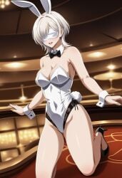 bunny_ears bunny_tail bunnysuit casino covered_eyes female female_only nier_(series) nier_reincarnation pale-skinned_female pale_skin short_hair white_hair yorha_10h