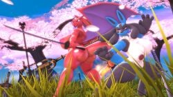 16:9 3d anthro areola ass big_breasts big_butt black_body black_fur blossoms blue_body blue_eyes blue_fur blue_wings breasts brown_areola brown_nipples charizard digital_media_(artwork) duo female forest fur generation_1_pokemon generation_4_pokemon grass leaf lucario melee_weapon nintendo nipples orange_body orange_scales orange_wings pink_areola pink_nipples plant pokemon pokemon_(species) red_eyes scales source_filmmaker_(artwork) sword thick_thighs tigura tree weapon wide_hips widescreen wings yellow_body yellow_fur yellow_scales