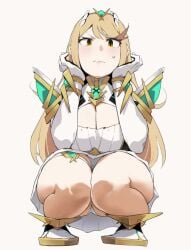 animated bakkanki blonde_hair large_breasts looking_at_viewer loop mythra satoriwappa squatting tagme upskirt video xenoblade_(series)