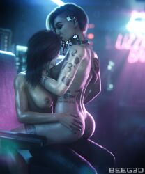 2girls 3d ass_grab beeg3d bottomless bottomless_female breast_sucking breasts cd_projekt_red cyberpunk_2077 green_hair judy_alvarez lesbian_sex light-skinned_female purple_hair sitting sitting_on_lap tattoo tattoos topless topless_female v_(cyberpunk_2077) valerie_(cyberpunk_2077) yuri