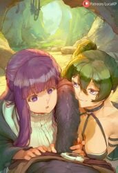 1boy 2girls ai_generated blue_eyes cave clothed cock cock_worship dark-skinned_male dark_penis dark_skin day daytime drooling female fern_(sousou_no_frieren) frieren_beyond_journey's_end genshin_impact green_eyes hands_on_penis hilichurls_(species) large_penis looking_at_another looking_at_penis lucakp male_pov massive_penis muscular muscular_male patreon patreon_link patreon_logo patreon_reward patreon_url patreon_username penis_on_face pov purple_eyes purple_hair sousou_no_frieren tagme threesome ubel_(sousou_no_frieren) veiny_penis worship