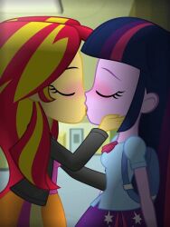 2girls accurate_art_style animated clothed_female deep_blush drooling equestria_girls female female/female female_only french_kiss fully_clothed fully_clothed_female gif horny_female kissing lesbian_kiss my_little_pony randomtriples school sunset_shimmer twilight_sparkle_(eg) yuri