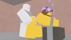 1boy 1boy1girl 1girls 3d anal ball_gag blocky_body bloxzrd brown_hair female gag gagged pale_skin purple_bikini restrained restrained_arms restraints roblox roblox_avatar robloxian white_skin yellow_body yellow_skin