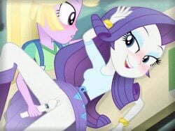 2girls accurate_art_style animated animated bottomless_skirt clothed_female clothed_sex equestria_girls female female_only femdom femsub fully_clothed fully_clothed_female my_little_pony no_panties public_sex randomtriples rarity_(eg) school twilight_sparkle_(eg)