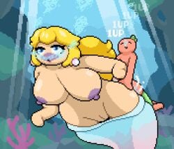 ambiguous_penetration anal anal_sex asphyxiation big_breasts big_thighs bubbles cum drowning mermaid mermaid_peach mermaid_tail pixel_art princess_peach princess_peach:_showtime! pussy super_mario_bros. tomato_(okami_tomato) underwater underwater_sex zxtomatofan